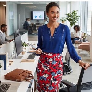 J. Crew Red and Blue Floral Pencil Skirt sz 4